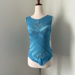 Bandolino Blue Crochet Boho Tank Top Size Medium
